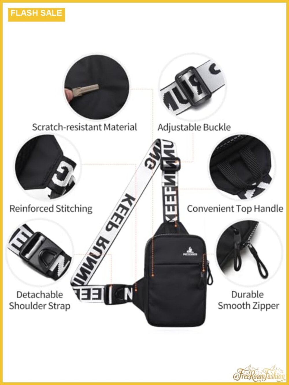 Mini Crossbody Sling Bag Chest Bag Dual Pocket Water Resistant Nylon Fanny Pack - Picture 4 of 6